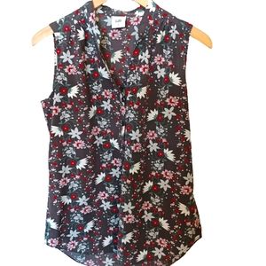 Gilli Black Floral Sleeveless Button-Front Blouse